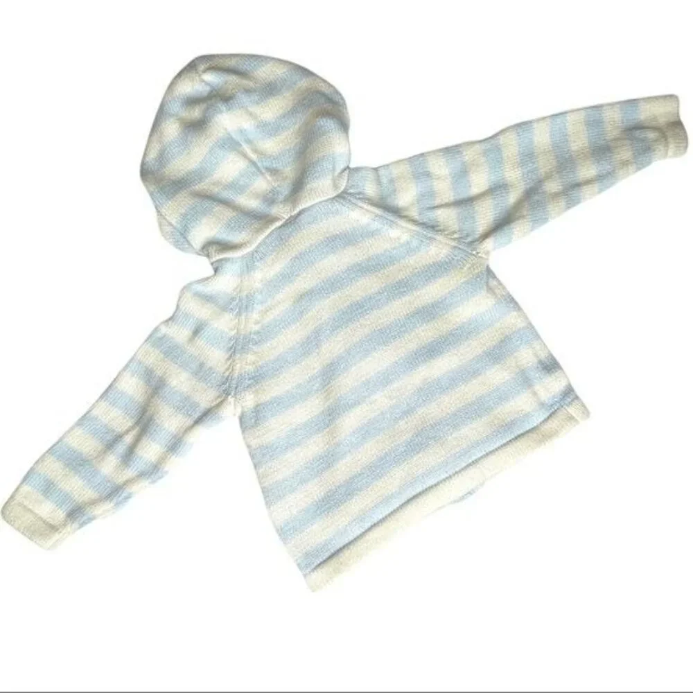 Carter's Blue/White Hooded Sweater Zip Front Baby 9M Cozy Classic Casual - Picture 7 of 13